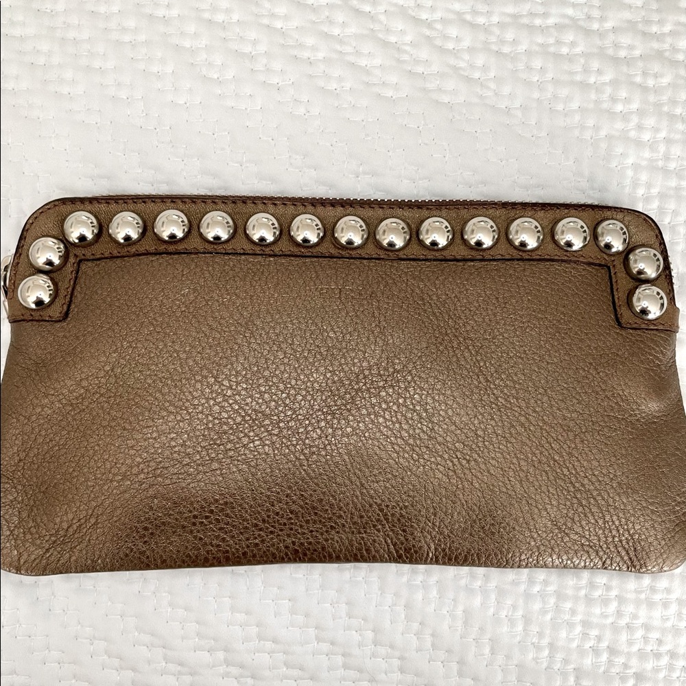 BRAND NEW PRICE DROP NWOT FURLA small clutch in bronze metallic w/ silver studs